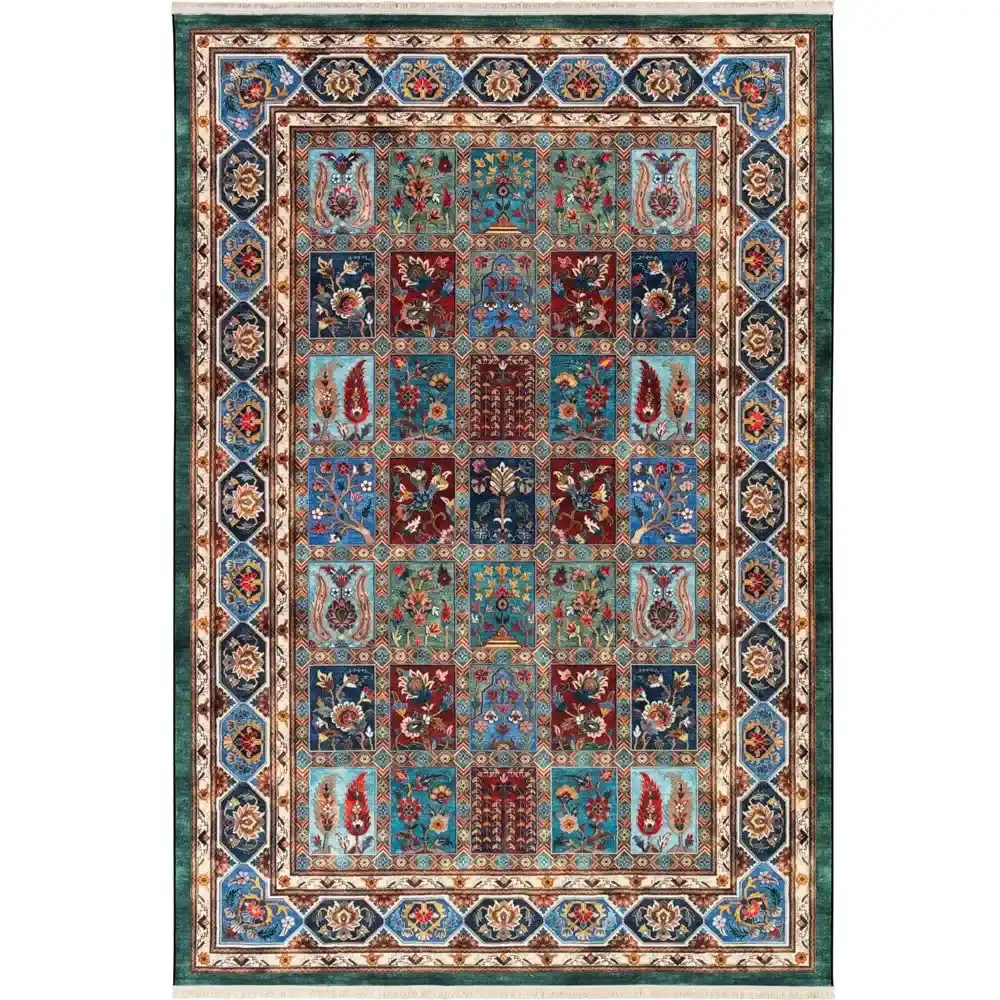 فرش ماشینی سنتی طرح 25cs0380 سبز 1000 شانه